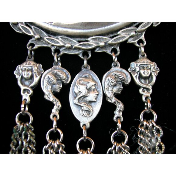 Goldette  Medallion Necklace With Greek Coin Design & Chain Tassels - Picture 2 of 7